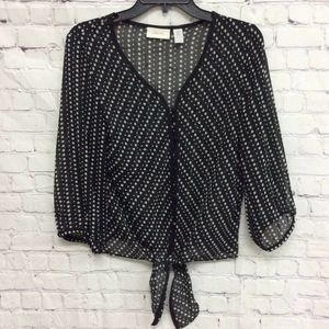 Chicos Womens Button Front Blouse Black Polka Dot Long Sleeve Tie Front 0 S/4